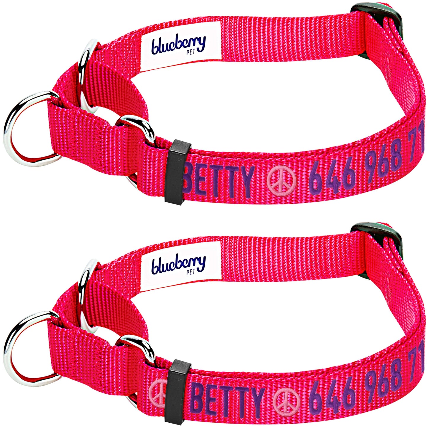 Nylon Personalized Martingale Safety Training Dog Collar Pink Red for Puppy Girl