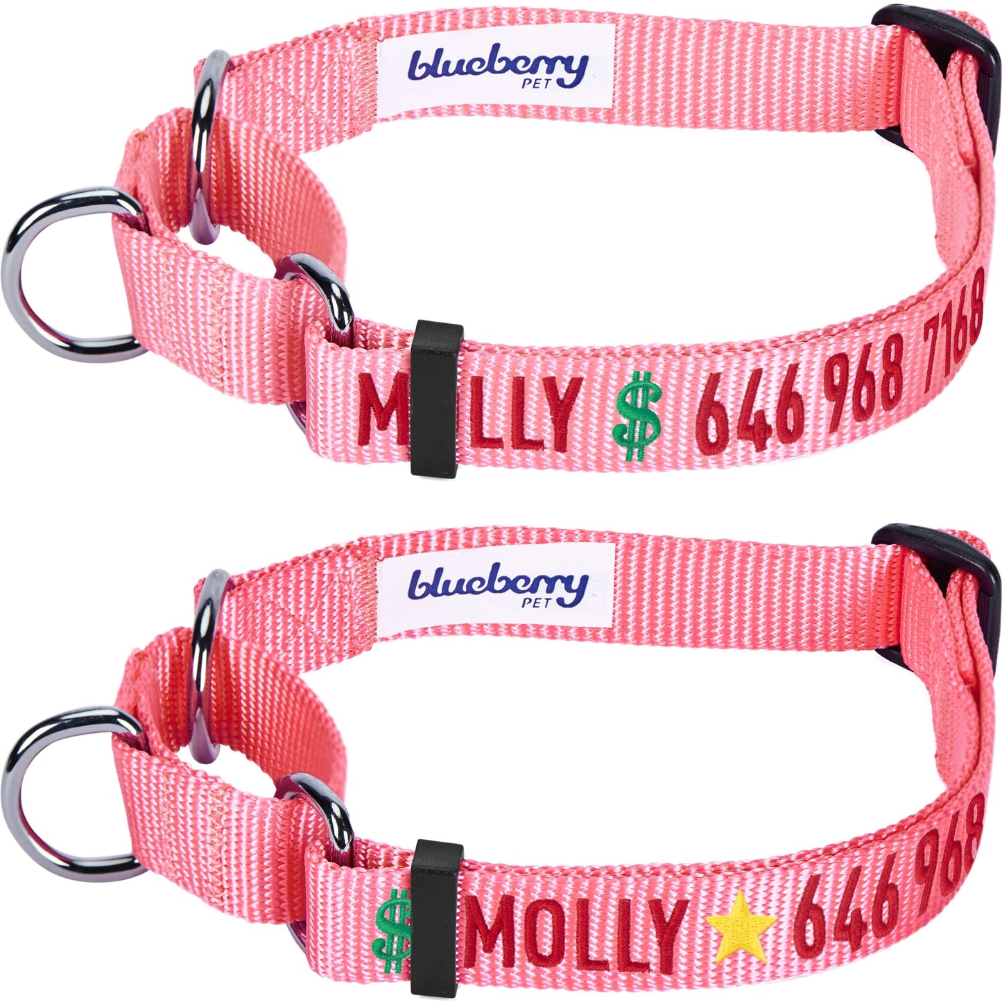 Nylon Personalized Martingale Safety Training Dog Collar Pink Red for Puppy Girl