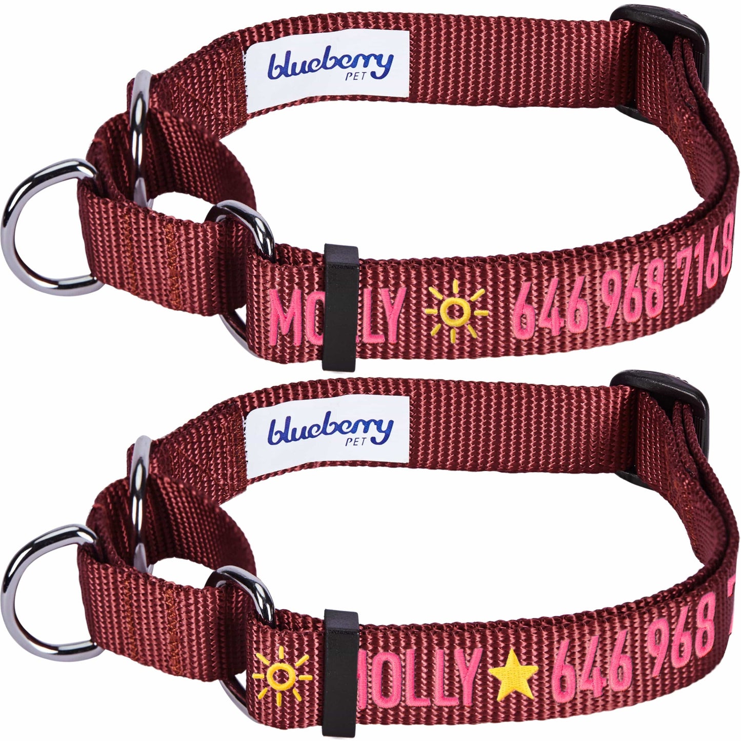 Nylon Personalized Martingale Safety Training Dog Collar Pink Red for Puppy Girl